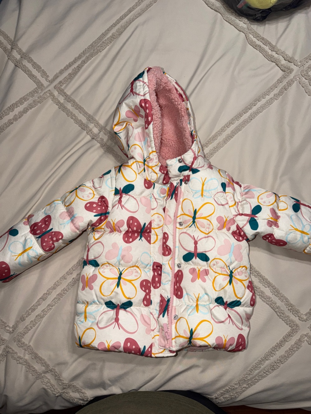 Carter's Pink Sherpa-Lined Jacket with Multicolor Tag Detail